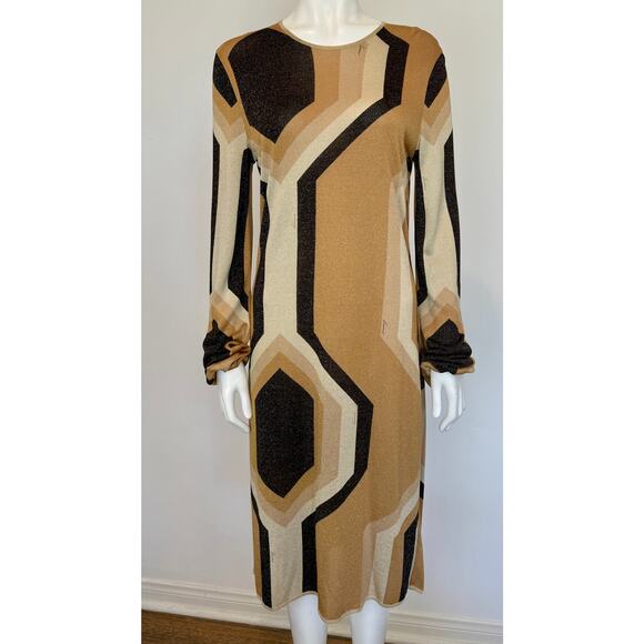 F/W 2000 Gucci by Tom Ford Gold Lurex Geometric Disco Stretch Shift Dress - Picture 1 of 10